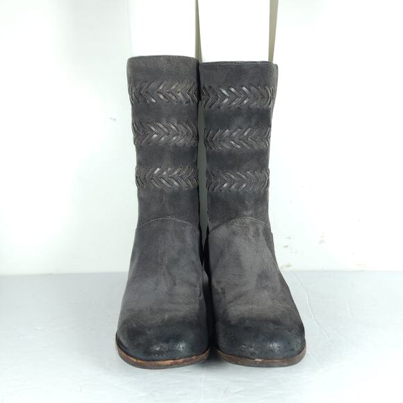 UGG Women's Caylin US 7 Gray Burnished Suede Braided Zip Riding Boots - Picture 3 of 16